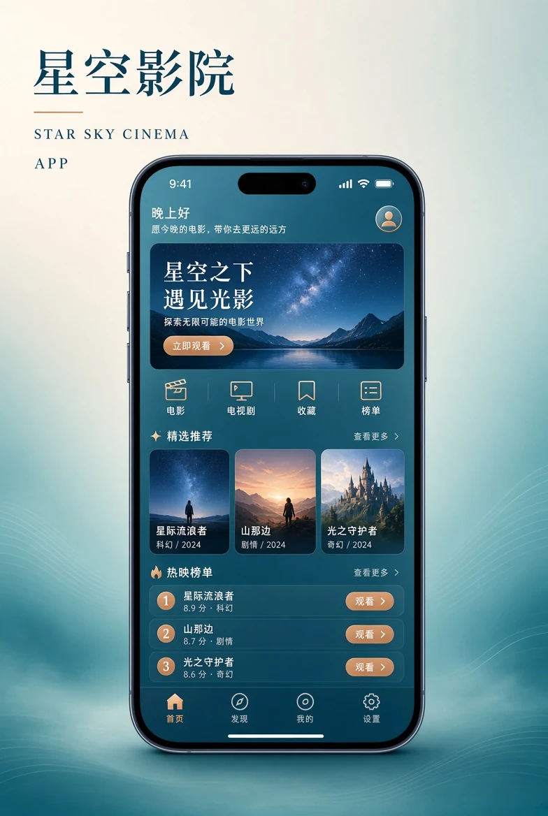 星空影院APP界面示意